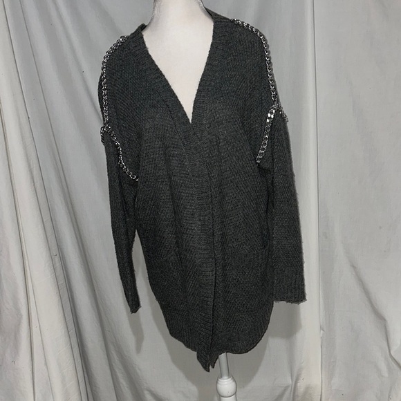 gray Democracy cardigan with silver chain detail size xs (oversized) - Picture 1 of 4